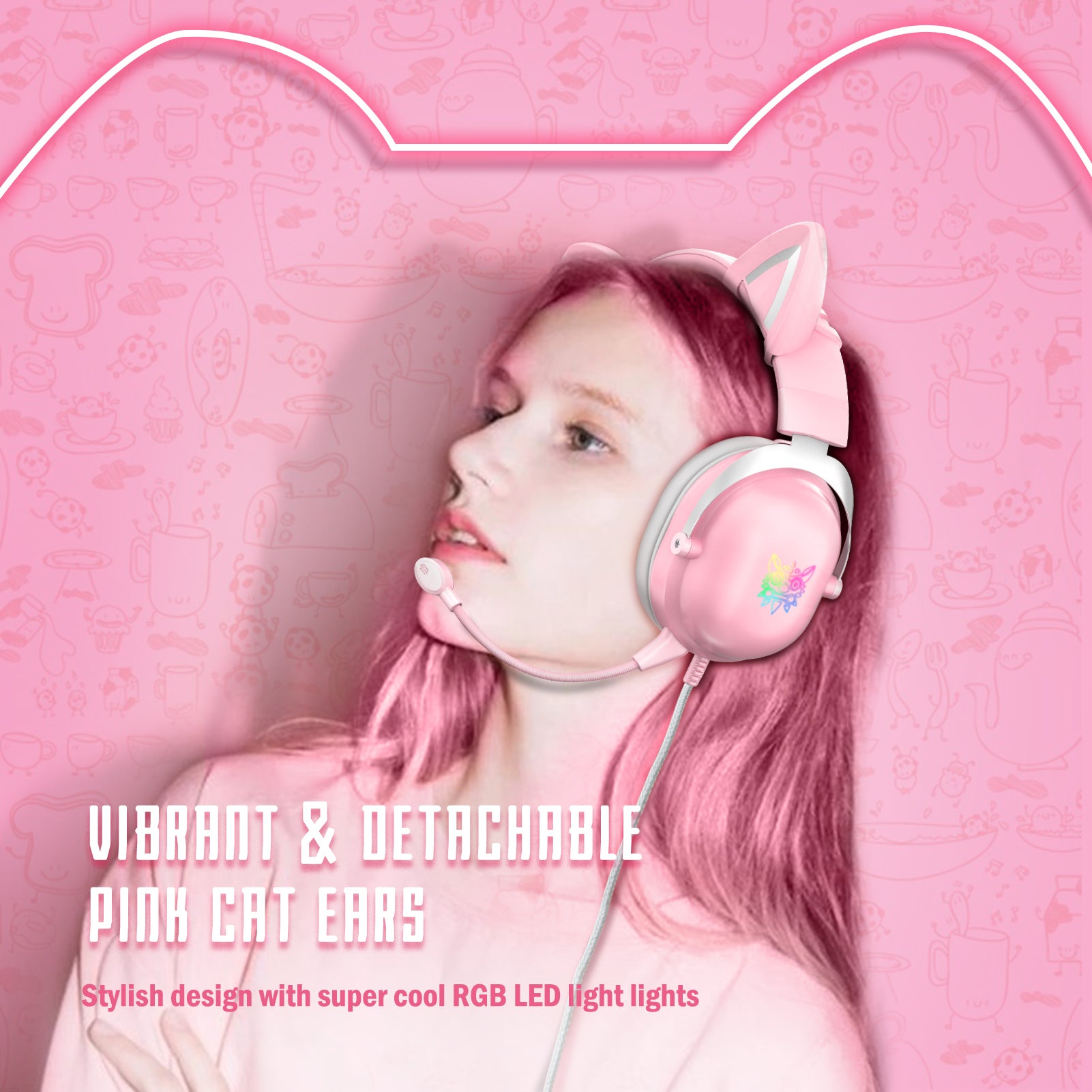 ONIKUMA X11 Gaming Headset med aftageligt Cat Ear RGB-støjreduktion over øret ONIKUMA X11 Gaming Headset med aftageligt Cat Ear RGB-støjreduktion over øret
